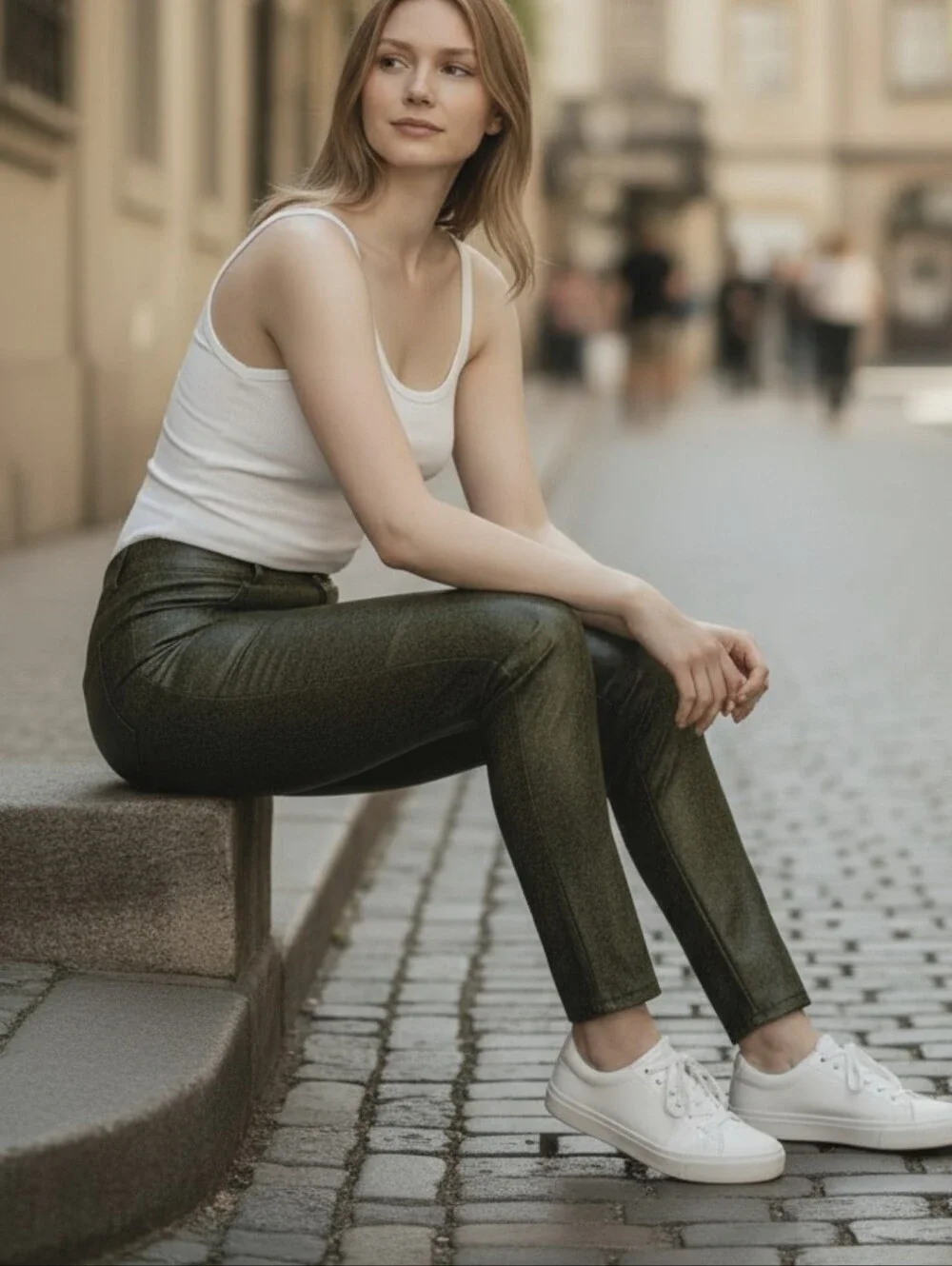 Wishlist Olive Green Suede Look Leggings. Size Medium